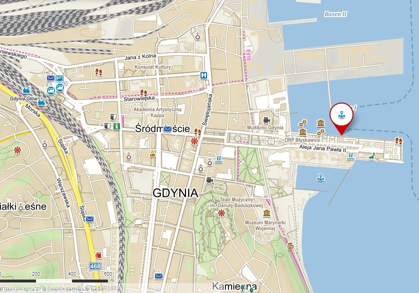 Mapa Gdyně - přístaviště lodí Żegluga Gdańska